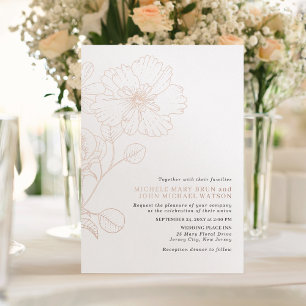 Elegante minimalistische moderne Blumen Rosen Gold Folieneinladung