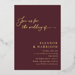 Elegante Minimalistische moderne Burgunder-Script- Folieneinladung