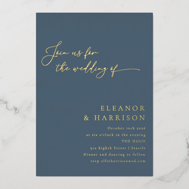 Elegante Minimalistische, moderne, dunkelblaue Scr Folieneinladung (Vorderseite)