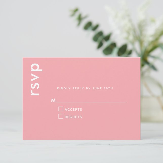 Elegante Minimalistische, moderne rosa Hochzeit RSVP Karte (Stehend Vorderseite)