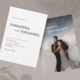 Elegante minimalistische moderne weiße Foto-Hochze Einladung