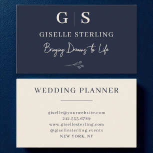 Elegante Minimalistische Monogram Navy Blue Cream Visitenkarte
