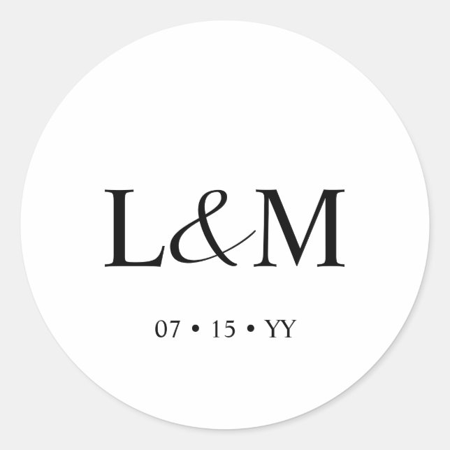 Elegante Minimalistische Monogram White Wedding Runder Aufkleber (Vorderseite)