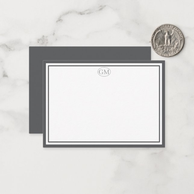 Elegante minimalistische Monogramm-Grau-Zwei-Rahme Mitteilungskarte (Vorderseite/Rückseite Beispiel)