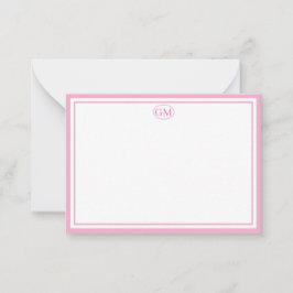 Elegante minimalistische Monogramm-Rosa-Doppelrand Mitteilungskarte