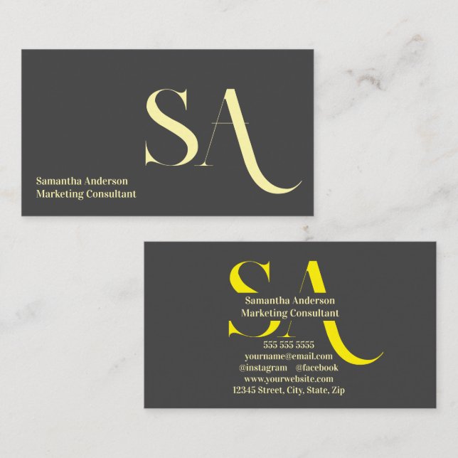 Elegante Minimalistische Monogramm-Visitenkarte |  Visitenkarte (Vorne/Hinten)