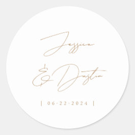 Elegante Minimalistische Namen Datum Script Gold Runder Aufkleber