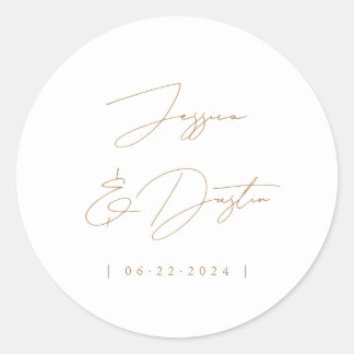 Elegante Minimalistische Namen Datum Script Gold Runder Aufkleber