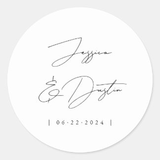 Elegante Minimalistische Namen Datum Skript schwar Runder Aufkleber