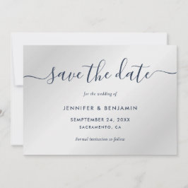 Elegante Minimalistische Navy Blue und Silver Wedd Save The Date