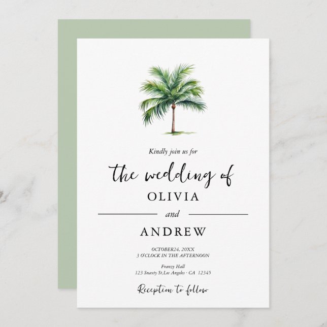 Elegante Minimalistische Palm Tree Wedding Einladung (Vorne/Hinten)