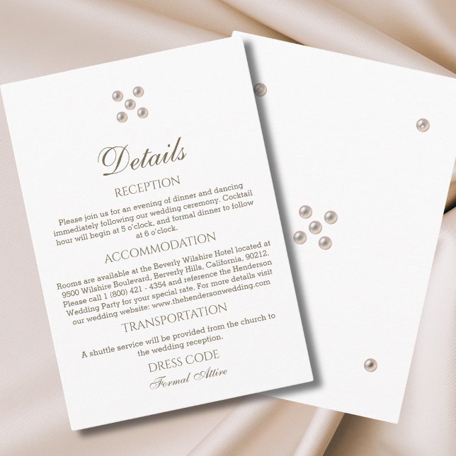 Elegante Minimalistische Perlenhochzeiten Details Begleitkarte (Von Creator hochgeladen)