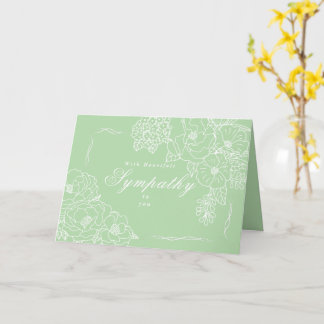 Elegante minimalistische Pfingstrosen Beileid Grün Karte