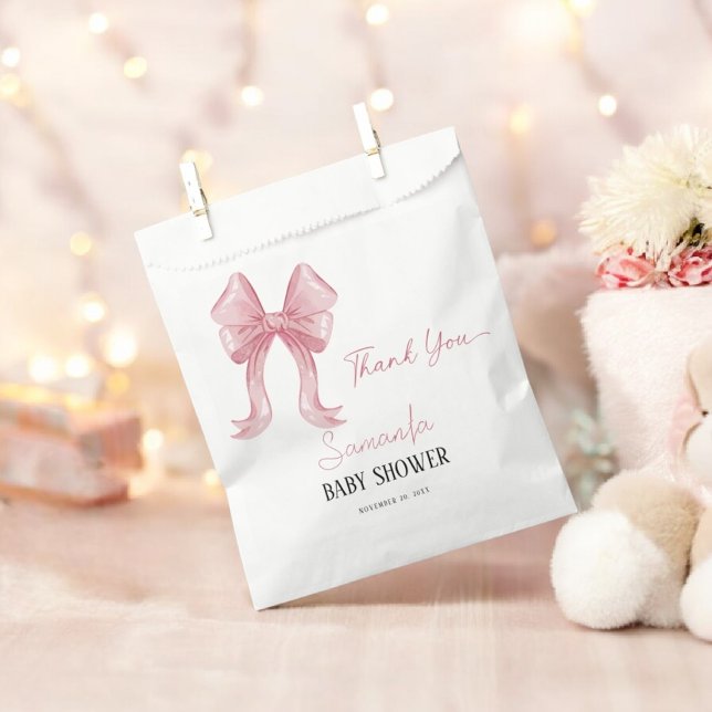 Elegante Minimalistische Pink Bow Girl Babydusche Geschenktütchen (Von Creator hochgeladen)