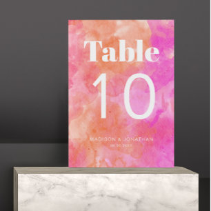 Elegante minimalistische pink-orange Hochzeitstisc Tischnummer