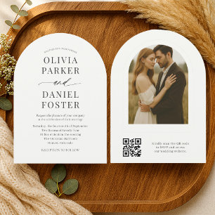 Elegante minimalistische QR-Code-Foto-Hochzeit Einladung
