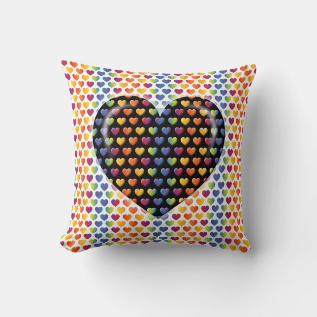 Elegante Minimalistische Rainbow Hearts Kissen (Vorderseite)