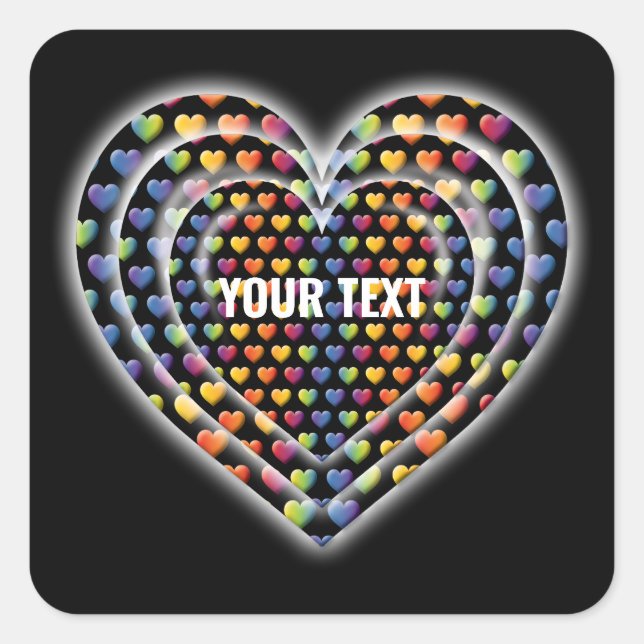Elegante Minimalistische Rainbow Hearts Quadratischer Aufkleber (Vorderseite)