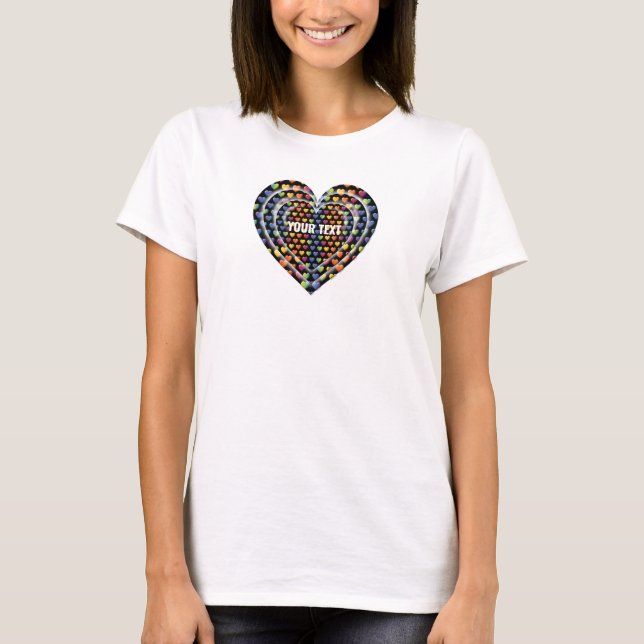 Elegante Minimalistische Rainbow Hearts T-Shirt (Vorderseite)