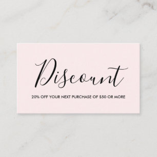 Elegante minimalistische Rosa & schwarze Discount- Visitenkarte