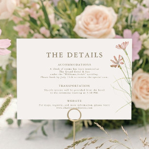 Elegante Minimalistische Rosa Wildblumen-Hochzeit Begleitkarte