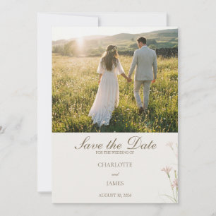 Elegante Minimalistische Rosa Wildblumen-Hochzeit Save The Date