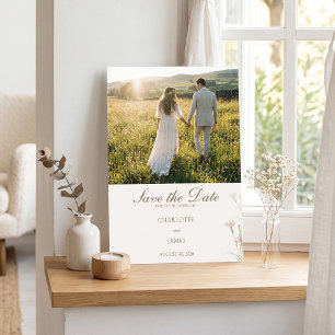 Elegante Minimalistische Rosa Wildblumen-Hochzeit Save The Date