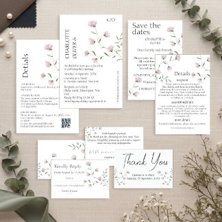 Elegante minimalistische rosafarbene florale Hochz Einladung