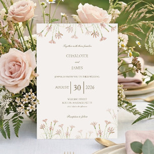 Elegante minimalistische rosafarbene Wildblumen-Ho Einladung