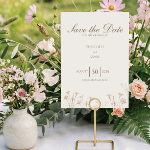 Elegante minimalistische rosafarbene Wildblumen-Ho Save The Date