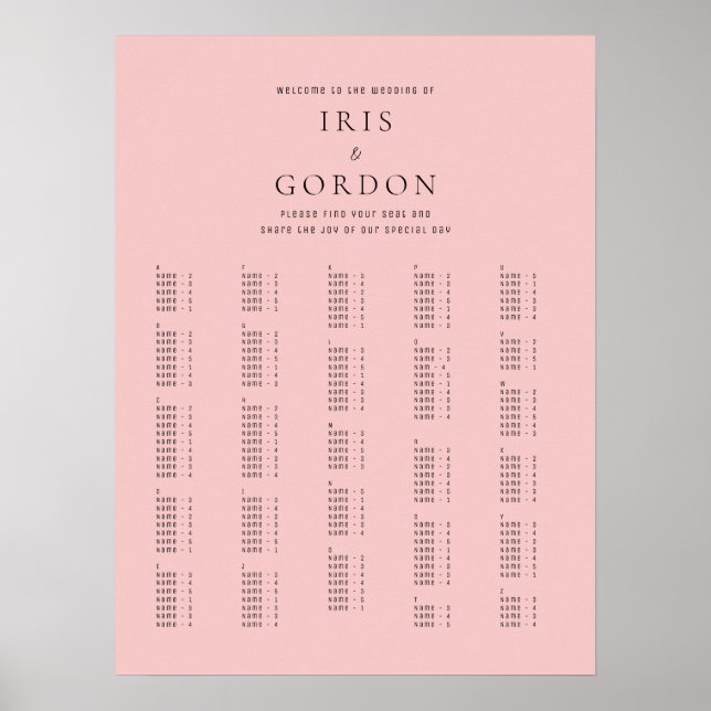 Elegante Minimalistische Rose Alphabetisches Seati Poster (Vorne)