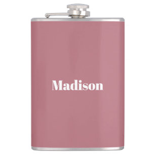 Elegante Minimalistische Rose Gold Weißer Name Flachmann