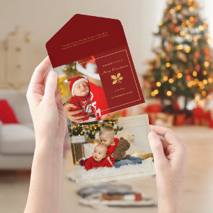 Elegante minimalistische Rot/Gold-Foto All In One Einladung