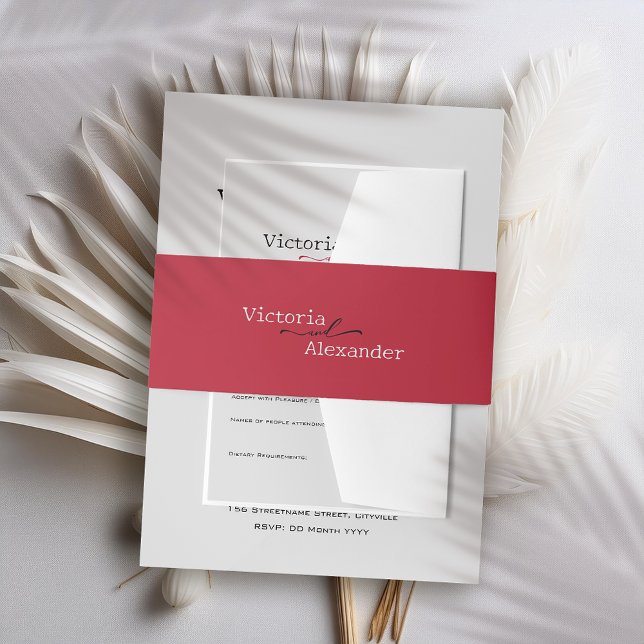 Elegante Minimalistische Rote Akzente Hochzeit Einladungsbanderole (Von Creator hochgeladen)