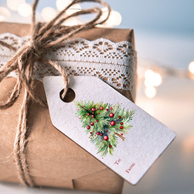 Elegante Minimalistische Rote Grüne Pine Tree Weih Geschenkanhänger (Von Creator hochgeladen)