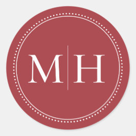 Elegante Minimalistische rote Monogramm gepunktete Runder Aufkleber