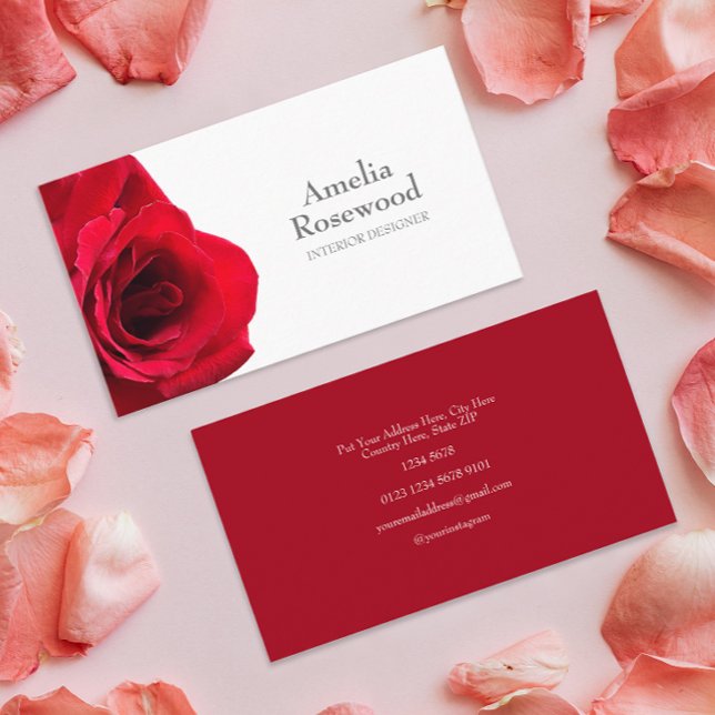 Elegante Minimalistische Rote Rose Business Card Visitenkarte (Von Creator hochgeladen)