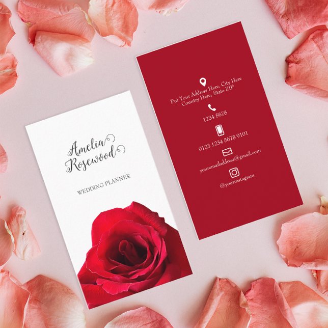 Elegante Minimalistische Rote Rose Business Card Visitenkarte (Von Creator hochgeladen)