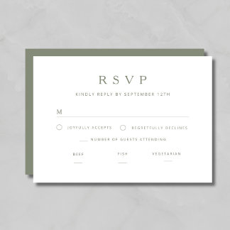 Elegante minimalistische salbeigrüne Hochzeit RSVP Karte