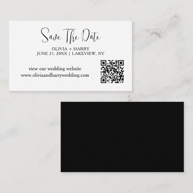 Elegante Minimalistische Save the Date-Karte | QR- Begleitkarte (Vorne/Hinten)