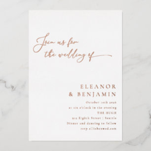 Elegante minimalistische Schrift Hochzeit Weiß Ros Folieneinladung