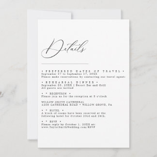 Elegante minimalistische Schrift Hochzeitsdetailka Einladung