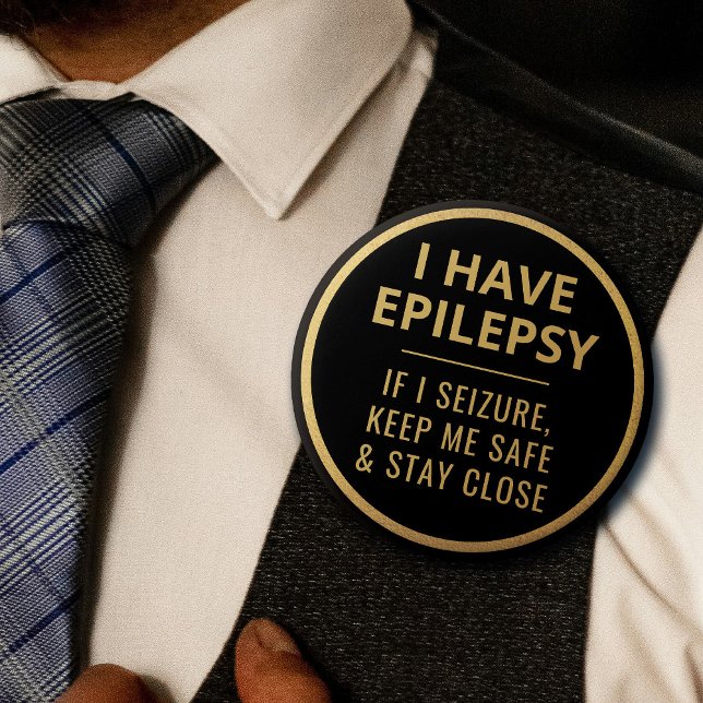 Elegante Minimalistische Schwarz-Gold-Text-Epileps Button (In Situ on Shirt)