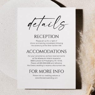 Elegante Minimalistische Schwarz-Hochzeit Details Begleitkarte