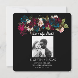 Elegante Minimalistische Schwarz- und Blumenhochze Save The Date