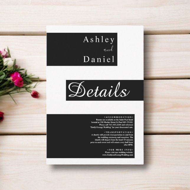 Elegante Minimalistische Schwarz-Weiß-Hochzeit Begleitkarte (Von Creator hochgeladen)