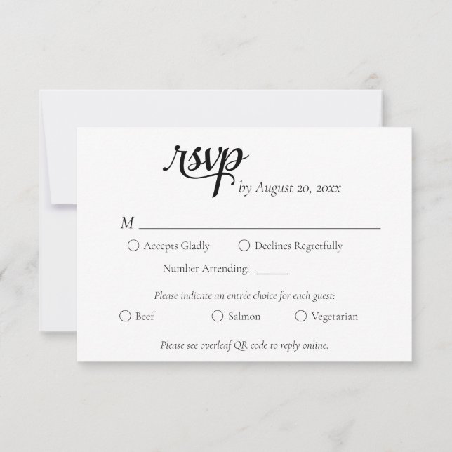 Elegante Minimalistische Schwarz-Weiß-Hochzeit RSVP Karte (Vorderseite)