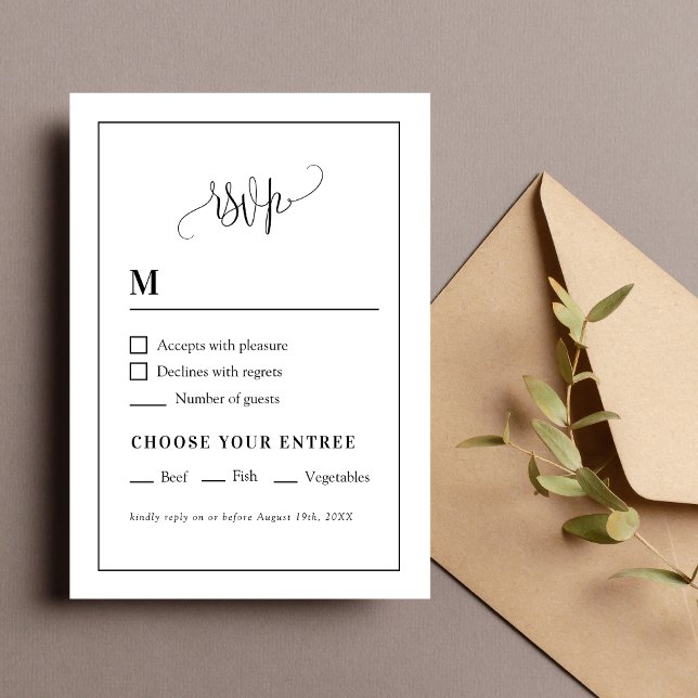 Elegante Minimalistische Schwarz-Weiß-Hochzeit RSVP Karte (Von Creator hochgeladen)