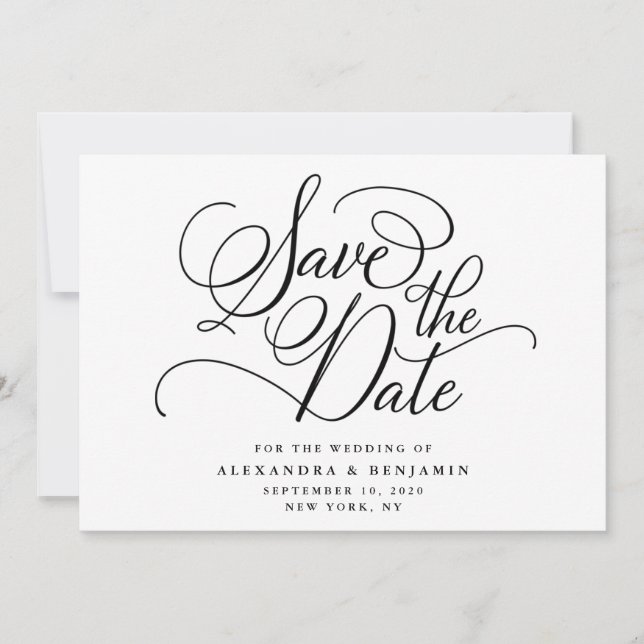 Elegante Minimalistische Schwarz-Weiß-Hochzeit Save The Date (Vorderseite)
