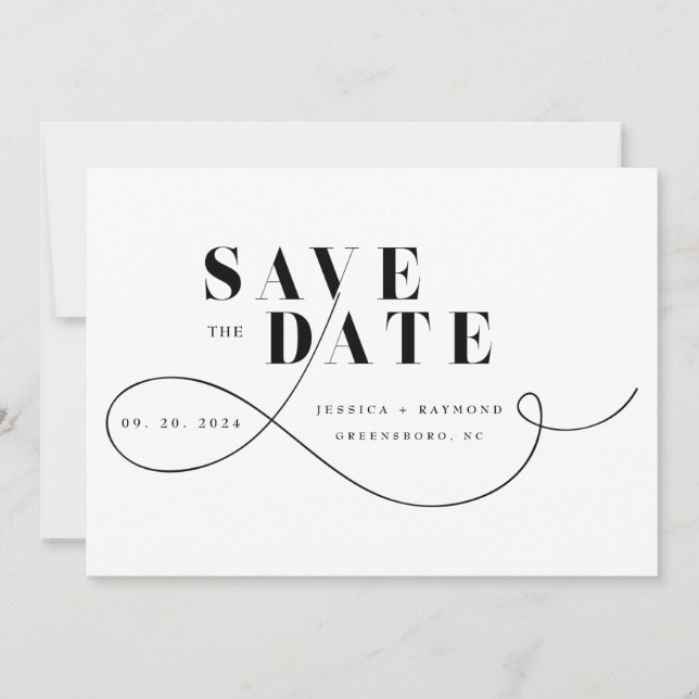 Elegante Minimalistische Schwarz-Weiß-Hochzeit Save The Date (Vorderseite)